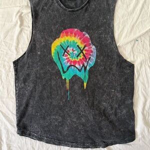Boohoo Mens Black Tie-Dye Graphic Tank Top